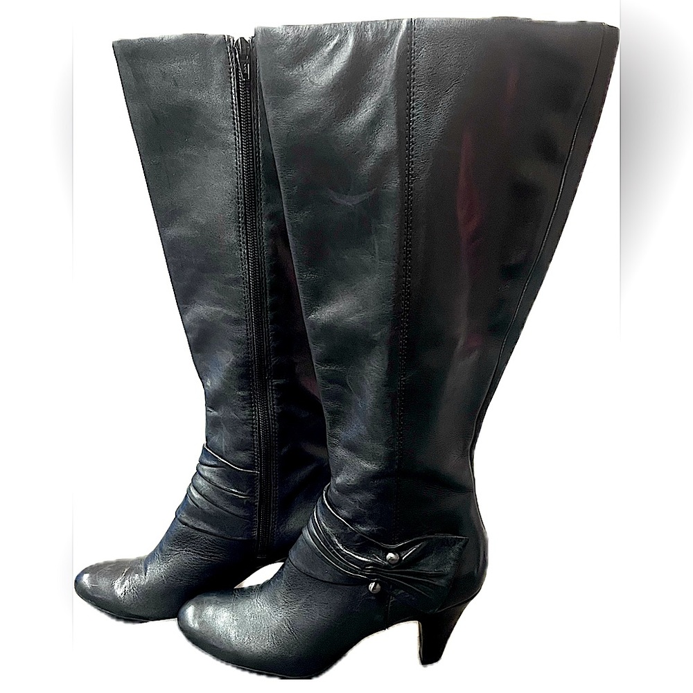 Naturalizer N5 Comfort Wide Calf Boot Knee High 90’s Studded 7 Black 4 in Heel